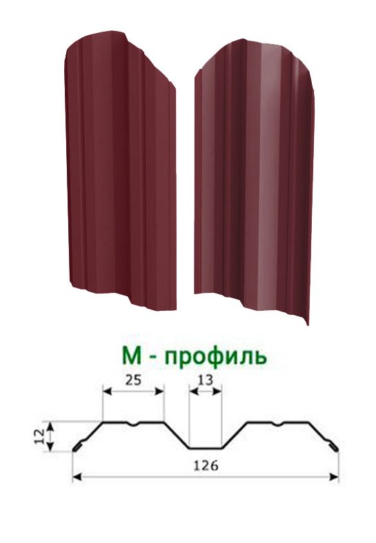 Металлический штакетник М-образный, двухсторон. Н-1.5м, красный (RAL 3005) Металлический штакетник М-образный, двухсторон. Н-1.5м, красный (RAL 3005)