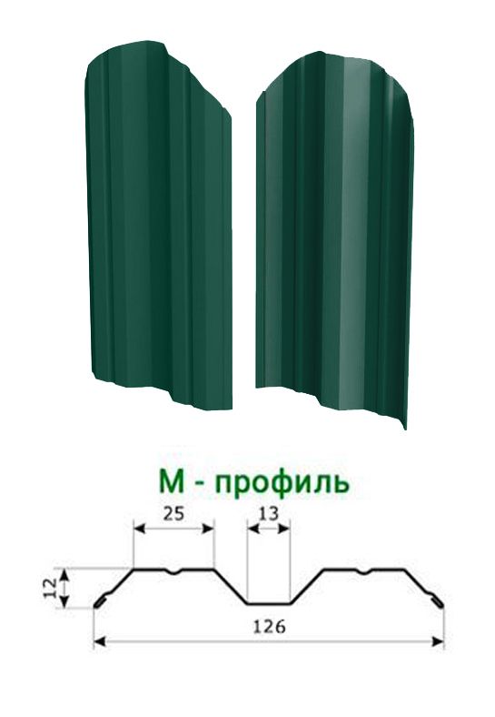 Металлический штакетник М-образный, двухсторон. Н-1.5м, зеленый (RAL 6005)